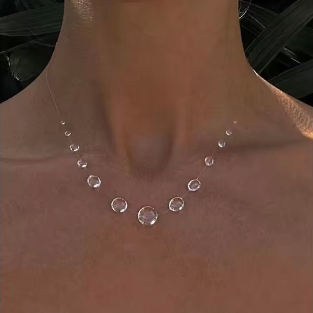 Silver Clear Crystal Beaded Clavicle Necklace